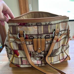 Etienne Aigner tan cloth checkered bag, medium sized with leather details